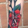 Arm Old School Scissor Flower tattoo by JH Tattoo