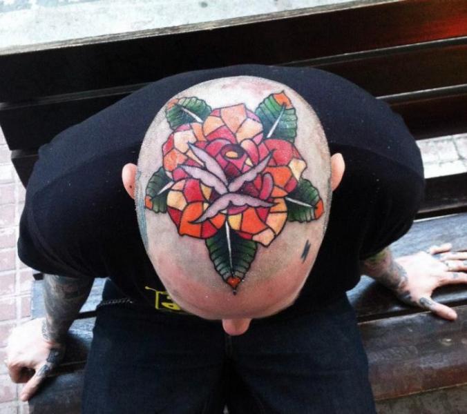 Flower Head Tattoo by JH Tattoo