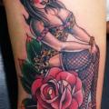 Old School Pin-up Thigh tattoo by JH Tattoo