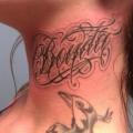Lettering Neck tattoo by Mao and Cathy