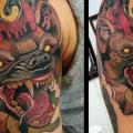 Shoulder New School Wolf tattoo by Tattoo Blue Cat