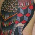 Shoulder Old School Owl tattoo by Tattoo Blue Cat