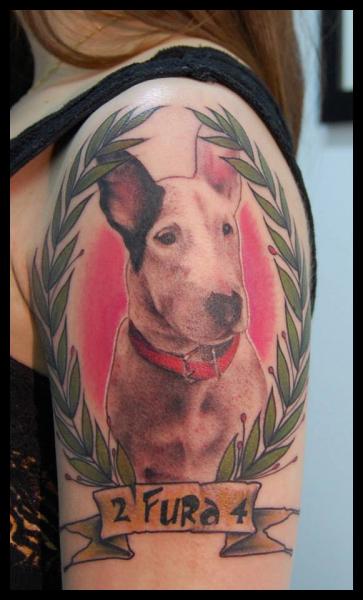 Schulter Realistische Hund Tattoo von Tattoo Blue Cat
