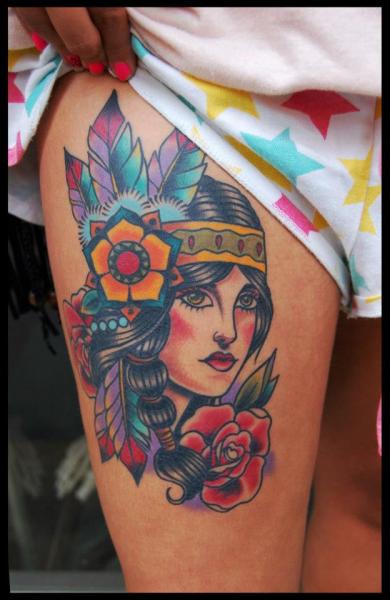 Native Indian woman leg sleeve by tez birks  True Grit Tattoo  Facebook