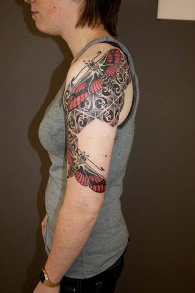 Arm Dotwork Moth Tattoo by Beautiful Freak