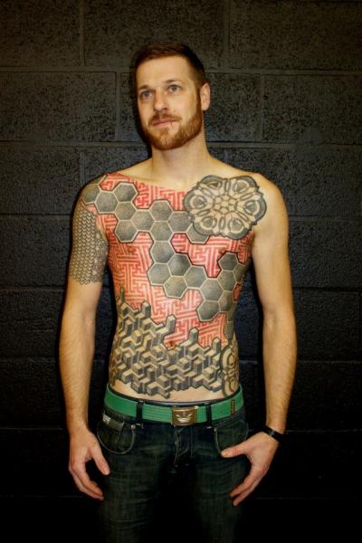 Chest Belly Dotwork Tattoo by Beautiful Freak