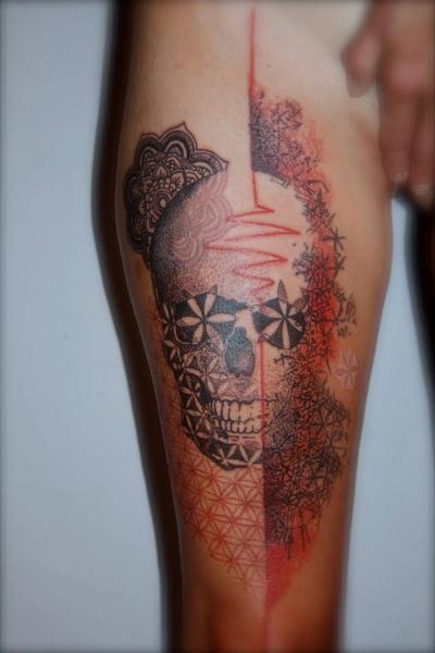Arm Skull Dotwork Tattoo by L'Art Du Point