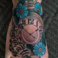 Clock New School Foot tattoo by North Side Tattooz