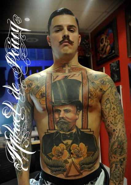 Chest Belly Men Guillotine Tattoo by Mikael de Poissy