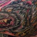tatuaje Brazo Old School Lobo por Physical Graffiti