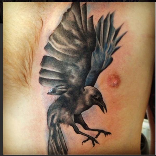 Realistic Chest Crow Tattoo by Physical Graffiti