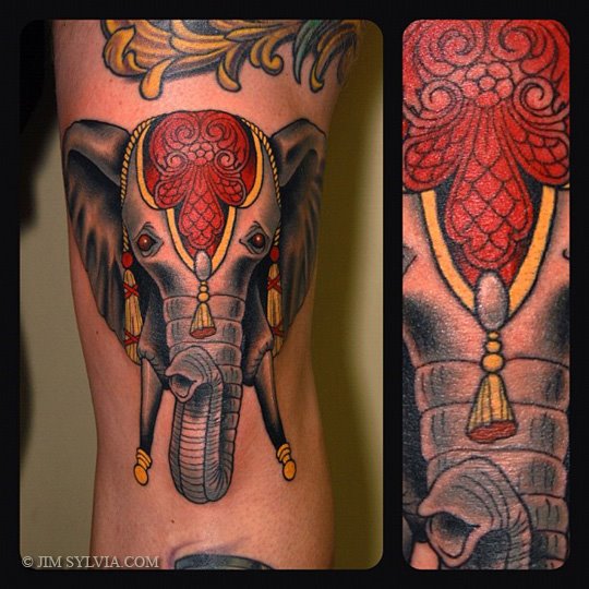 Tatuagem Braço New School Elefante por Jim Sylvia