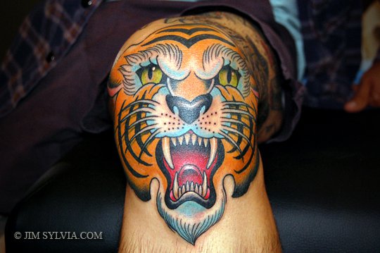Arm New School Tiger Tattoo by Mikael de Poissy