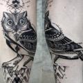 Arm Owl Dotwork tattoo by Kris Davidson