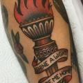 Arm Old School Flame tattoo by Tatouage Chatte Noire