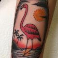 Arm Old School Flamingo tattoo by Tatouage Chatte Noire