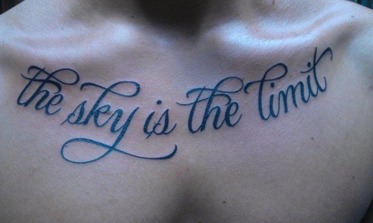 Chest Lettering Tattoo by Tatouage Chatte Noire