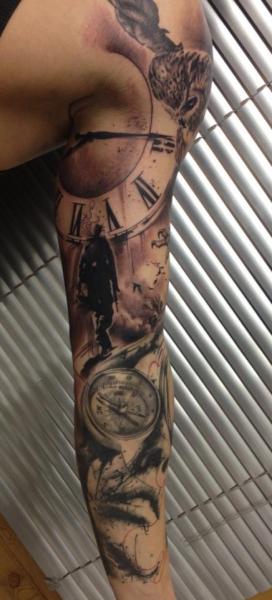 Realistic Clock Compass Sleeve Tattoo by Vicious Circle Tattoo