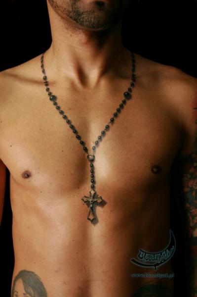 Chest Neck Rosary Tattoo by Bloody Art