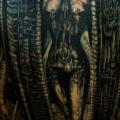 Fantasy Back Giger tattoo by Pavel Roch