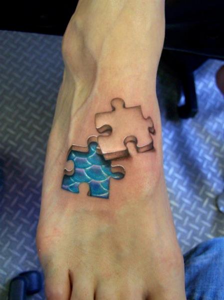 Tatuaż Stopa Puzzle 3D przez David Corden Tattoos