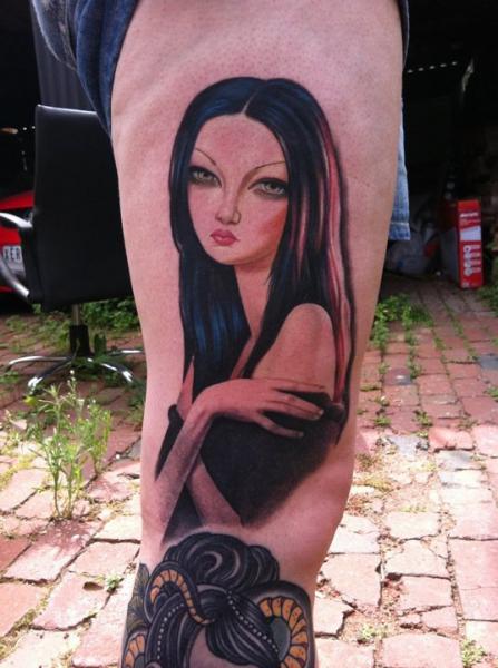 Tatuaje Fantasy Mujer Muslo por David Corden Tattoos