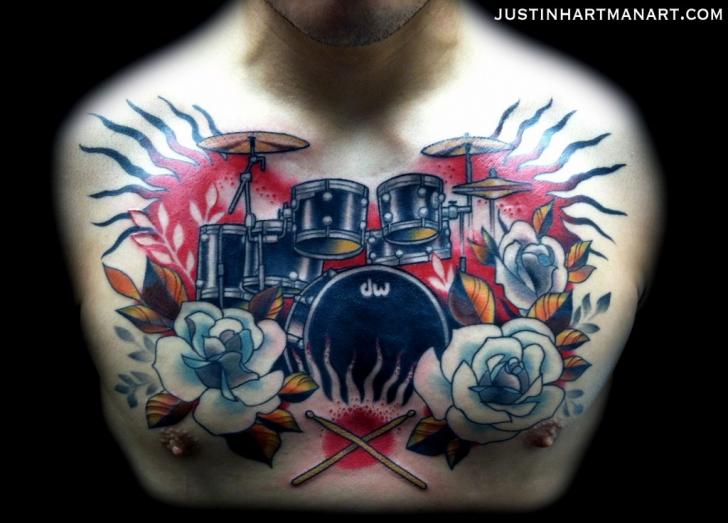 Chest Drum Tattoo by Justin Hartman