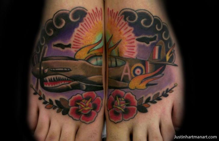 Tatuaggio New School Piede Aeroplano di Justin Hartman