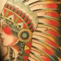 tatuaje Old School Indio Muslo por Justin Hartman