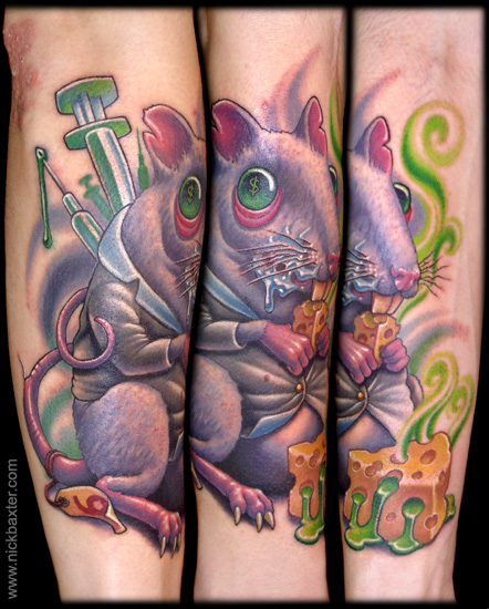 Arm Fantasy Mouse Tattoo by Nick Baxter