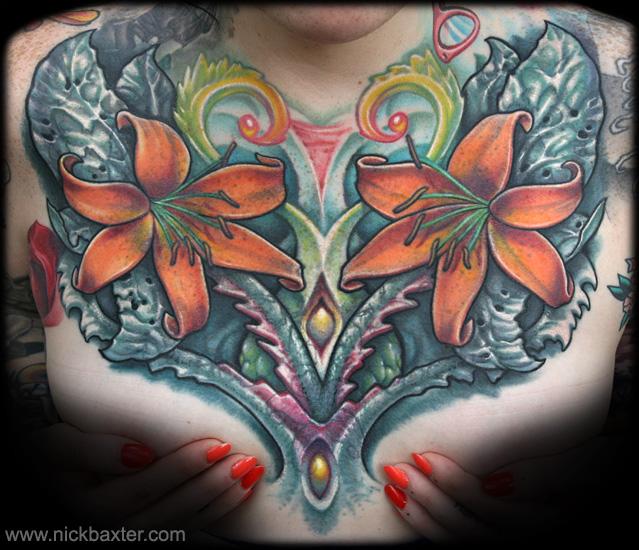 Tatuaż Fantasy Kwiat Pierś przez Nick Baxter