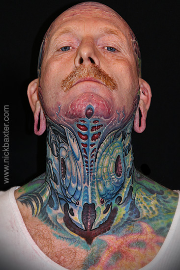 Biomechanical Neck Tattoo by Nick Baxter