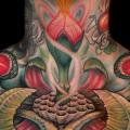Fantasy Chest Flower Neck tattoo by Nick Baxter