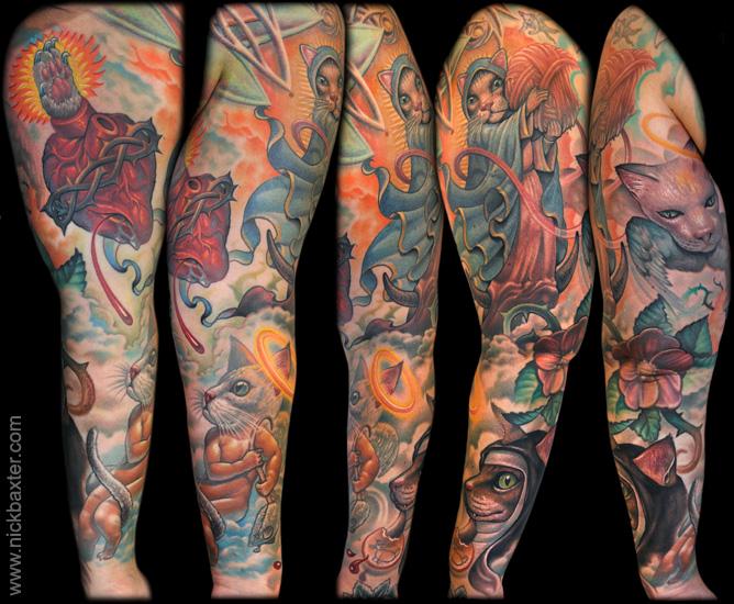 Tatuaggio Fantasy Gatto Manica di Nick Baxter