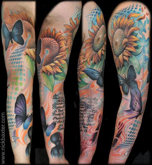 Tatuaje Flor Mariposa Manga por Nick Baxter