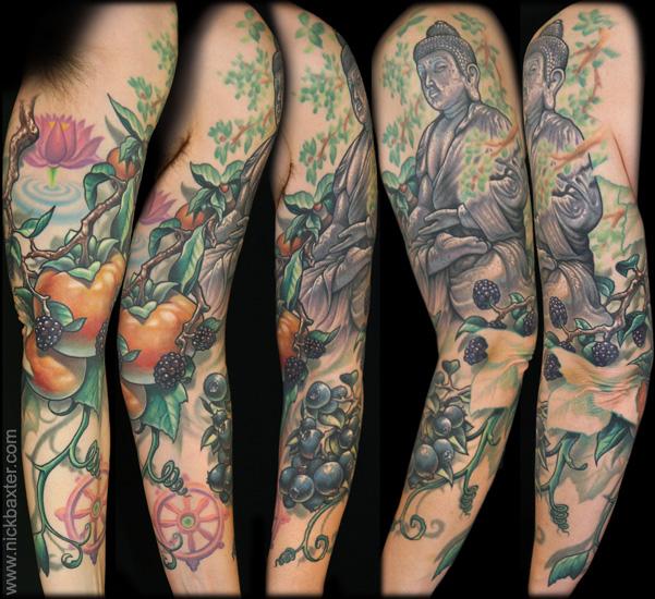Tatuaż Budda Religijny Rękaw przez Nick Baxter