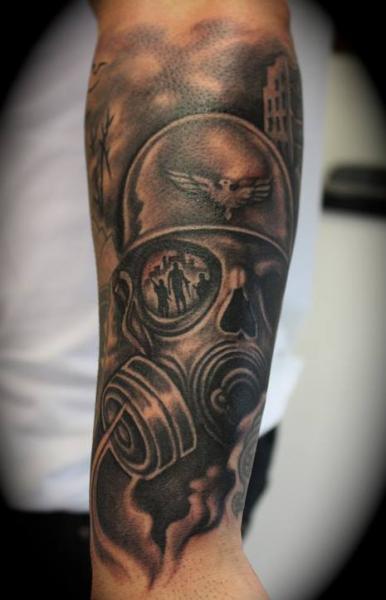 Arm Gas Mask Soldier Tattoo by Mito Tattoo