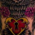Old School Heart Owl tattoo by Nirvana Tattoo