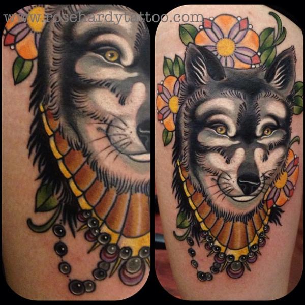 Wolf Thigh Tattoo by Rose Hardy Tattoo