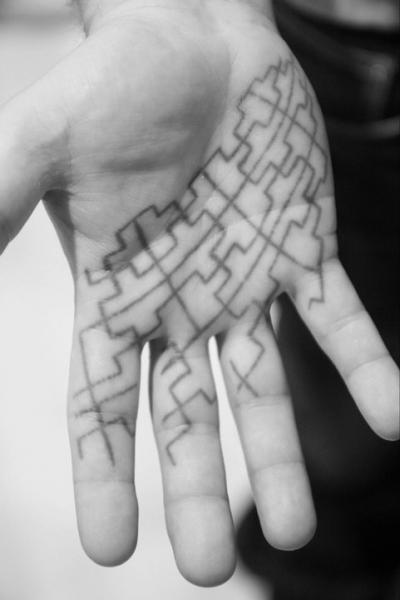 Hand Dotwork Puzzle Tattoo by Sakrosankt