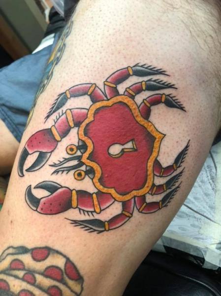 Arm Old School Lock Crab Tattoo by Bad Apples Tattoo