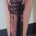 Realistic Calf Lighthouse tattoo by Bad Apples Tattoo