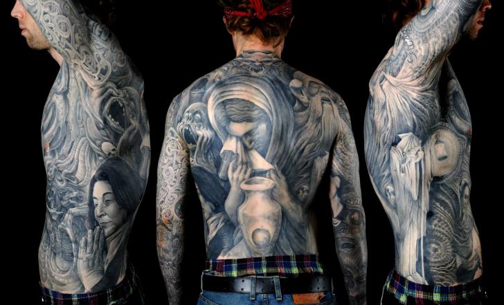 Tatuaggio Realistici Fianco Donne Schiena Manica di Dead God Tattoo