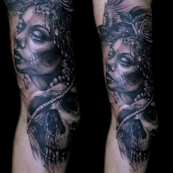 Side Mexican Skull Tattoo by Mancia Tattoos