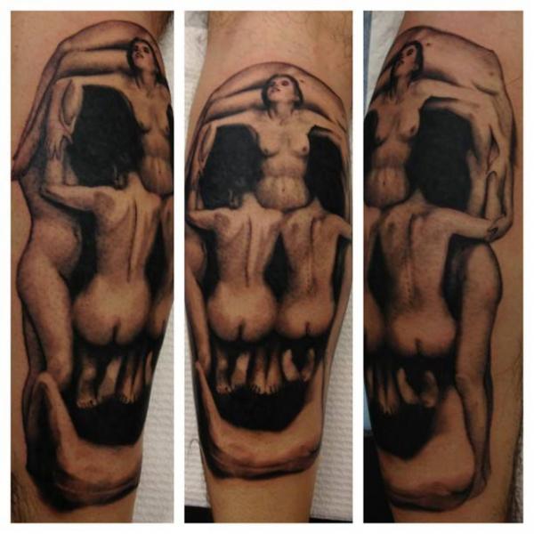 Arm Fantasy Skull Women Men Tattoo by LDF Tattoo