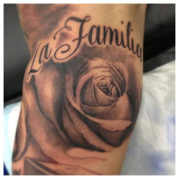 Arm Flower Lettering Tattoo by LDF Tattoo