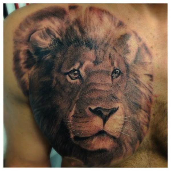 Realistic Chest Lion Tattoo by LDF Tattoo
