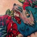 Old School Flower Back Wolf tattoo by Zoi Tattoo