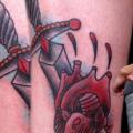Old School Heart Leg Dagger tattoo by Zoi Tattoo