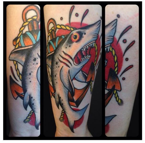 Old School Shark Tattoo by Zoi Tattoo